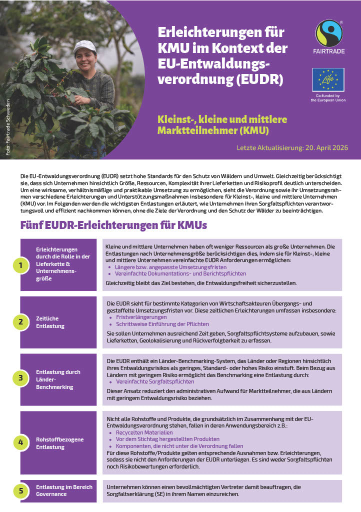 Erleichterungen für KMU im Kontext der EU-Entwaldungsverordnung (EUDR)